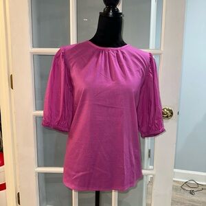 Ann Taylor Womens Tie Back Puff Short Sleeve Blouse Top Size Large Pink